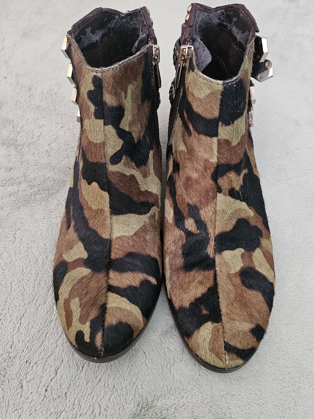 Sam Edelman Camo Print Ankle Booties in Brown and Black